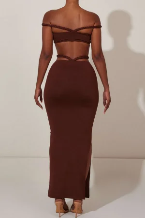 Braids Bare Shoulder Cut Out Maxi Dress>MICAS Fashion