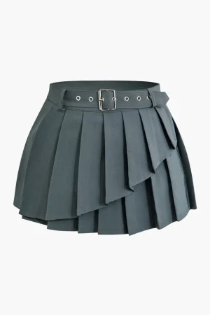 Buckle Layer Pleated Mini Skirt>MICAS Discount