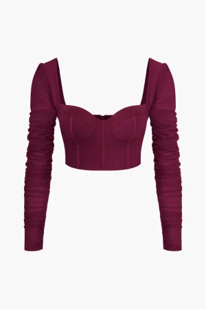 Bustier Mesh Patchwork Long Sleeve Top>MICAS Fashion