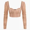 Bustier Mesh Patchwork Long Sleeve Top>MICAS Fashion