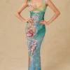 Butterfly Print Cut Out Mesh Strap Maxi Dress>MICAS Clearance