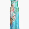 Butterfly Print Cut Out Mesh Strap Maxi Dress>MICAS Clearance