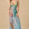 Butterfly Print Cut Out Mesh Strap Maxi Dress>MICAS Clearance
