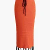 Butterfly Tie Halter Tank Top And Tassel Midi Skirt Set>MICAS Outlet