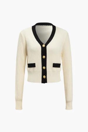 Button Color Block Sweater Long-Sleeve Top>MICAS Sale