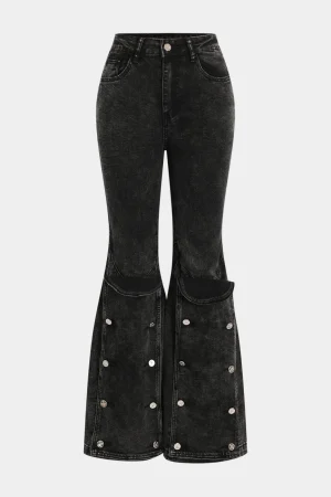 Button Detail Flared Leg Jeans>MICAS Online