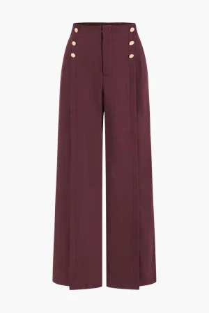 Button Detail Wide-Leg Pants>MICAS Fashion