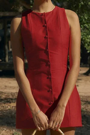 Button Front Sleeveless Mini Dress>MICAS Sale