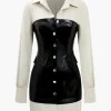 Button Patchwork Faux Leather Mini Dress>MICAS Discount