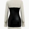 Button Patchwork Faux Leather Mini Dress>MICAS Discount