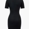 Button Pocket V-Neck Midi Dress>MICAS Best