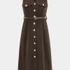 Button V-Neck Belted Long Sleeve Corduroy Maxi Dress>MICAS Outlet