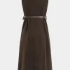 Button V-Neck Belted Long Sleeve Corduroy Maxi Dress>MICAS Outlet