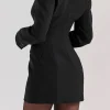 Button V-Neck Pocket Long Sleeve Mini Dress>MICAS Online