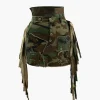Camo Frayed Patchwork Fringe Mini Skirt>MICAS Fashion