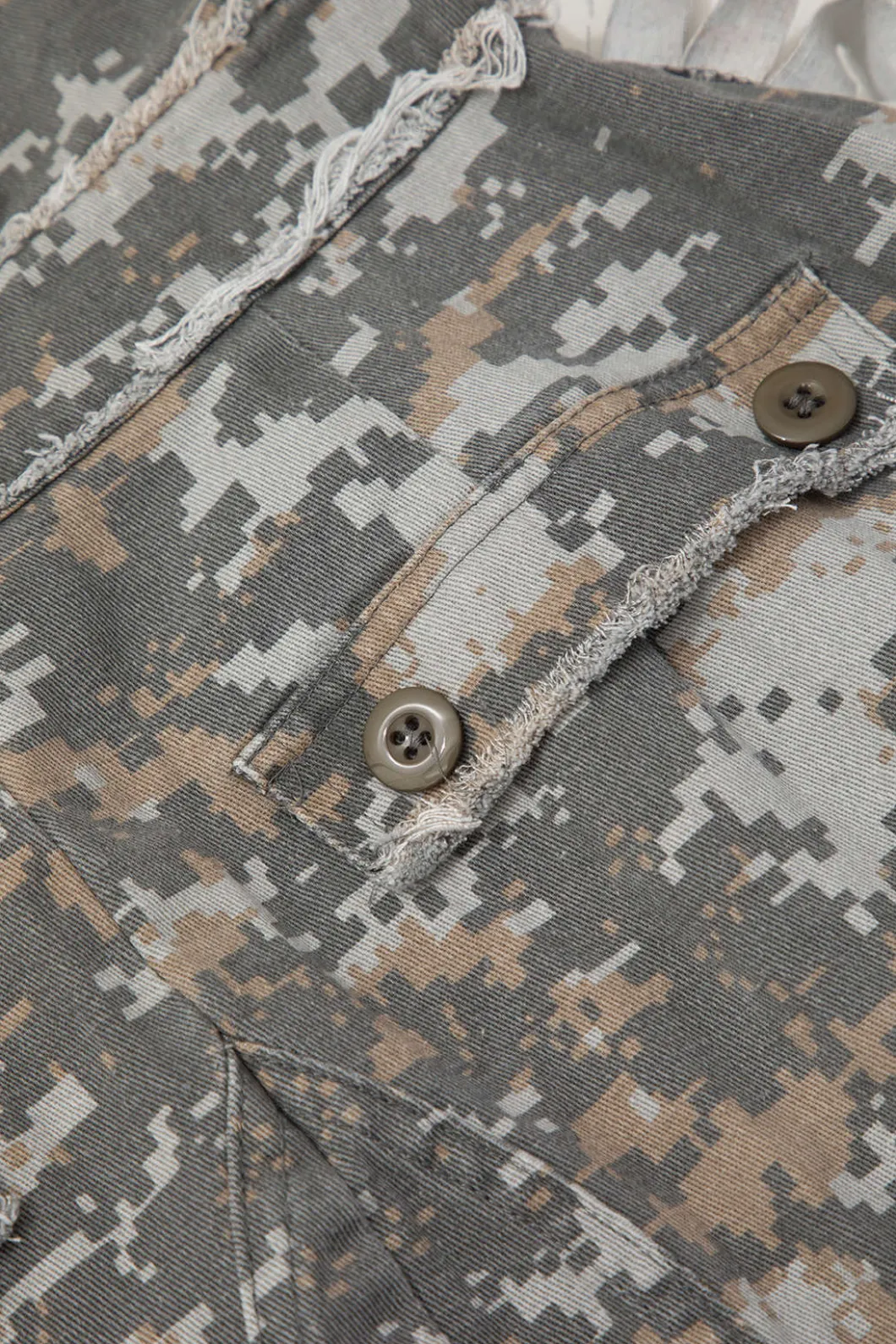 Camo Frayed Patchwork Fringe Mini Skirt>MICAS Fashion