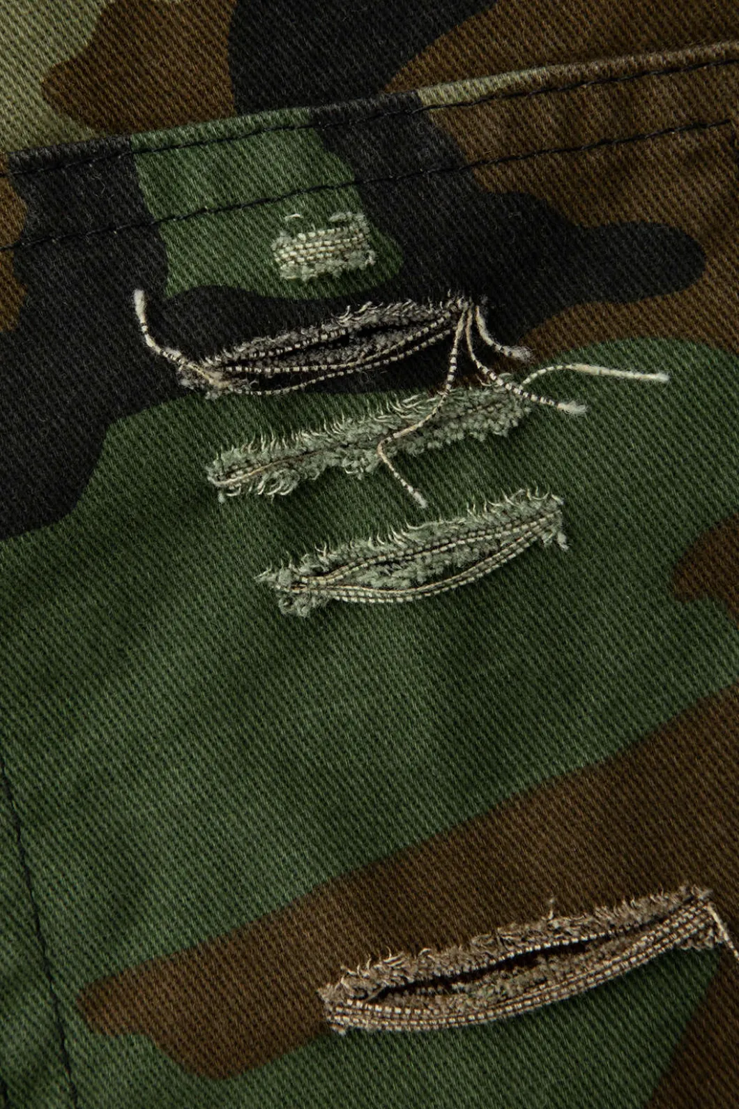 Camo Frayed Patchwork Fringe Mini Skirt>MICAS Fashion