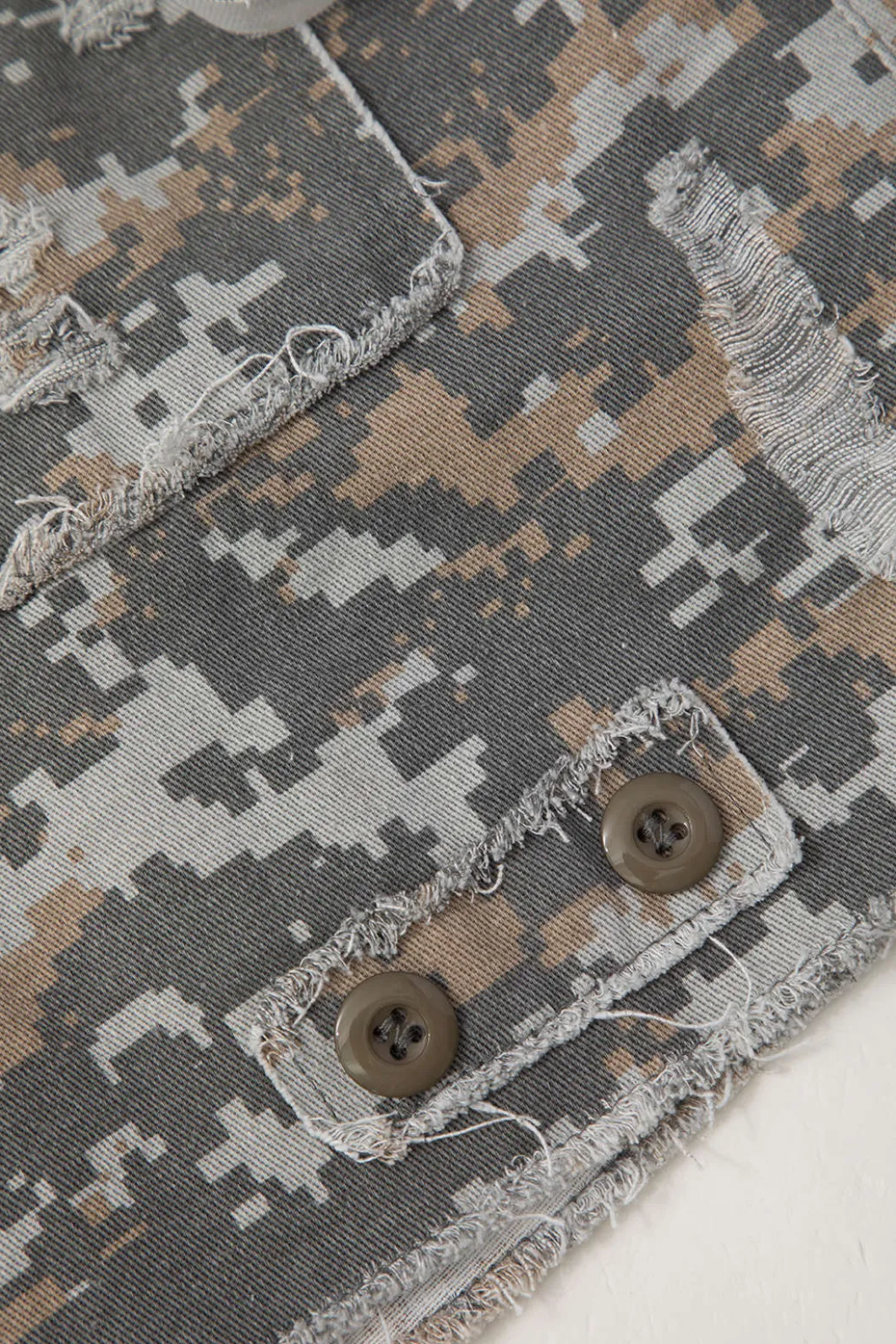 Camo Frayed Patchwork Fringe Mini Skirt>MICAS Fashion