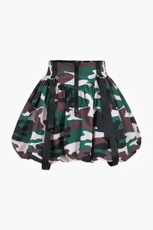 Camo Print Zipper Puff Skirt>MICAS Fashion