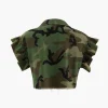 Camo Ruffle Sleeve Crop Frayed T-Shirt>MICAS New