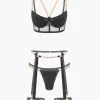 Chain Bustier Contrast Mesh Lingerie Garter Set>MICAS Outlet