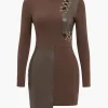 Chain Patchwork Long Sleeve Mini Dress>MICAS Fashion