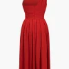 Chiffon Sleeveless One Shoulder Midi Dress>MICAS Hot