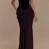 Chiffon Velvet Patchwork Ruched V-Neck Sleeveless Maxi Dress>MICAS Sale