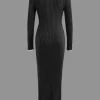 Collar Button Long Sleeve Knit Maxi Dress>MICAS Hot