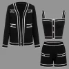 Color Block Button Cami Top And Shorts And Sweater Cardigan Set>MICAS Online