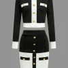 Color Block Button Pocket Skirt Set>MICAS Hot