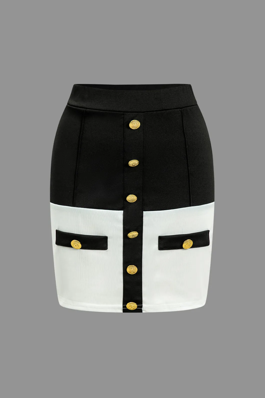 Color Block Button Pocket Skirt Set>MICAS Hot