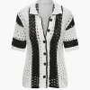 Color Block Crochet Open Knit Button Up Top And Shorts Set>MICAS Hot