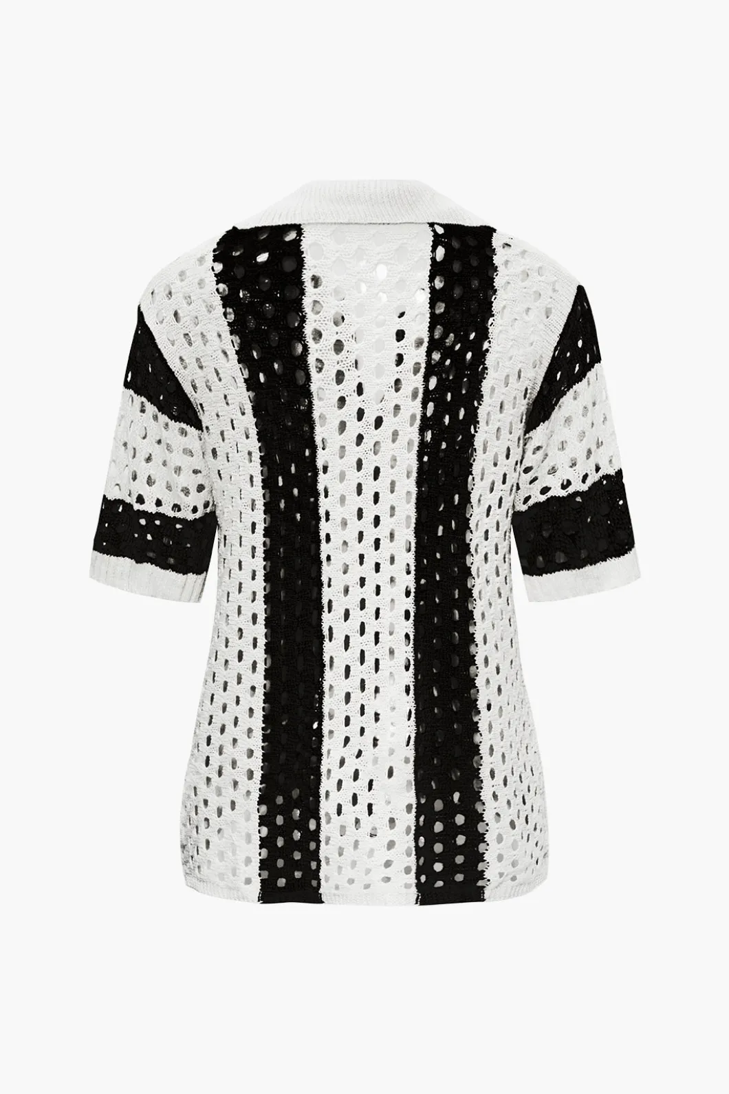 Color Block Crochet Open Knit Button Up Top And Shorts Set>MICAS Hot