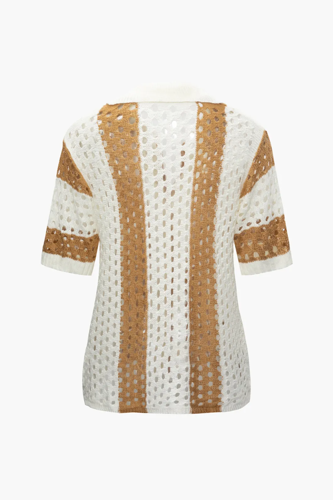 Color Block Crochet Open Knit Button Up Top And Shorts Set>MICAS Hot