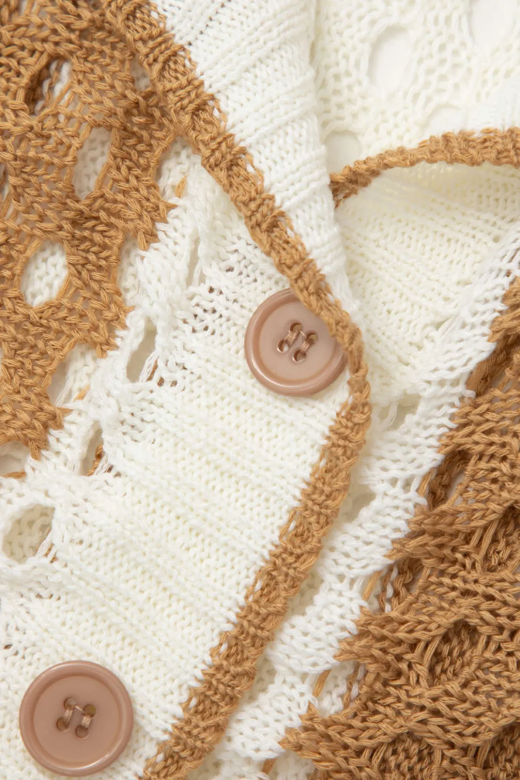 Color Block Crochet Open Knit Button Up Top And Shorts Set>MICAS Hot