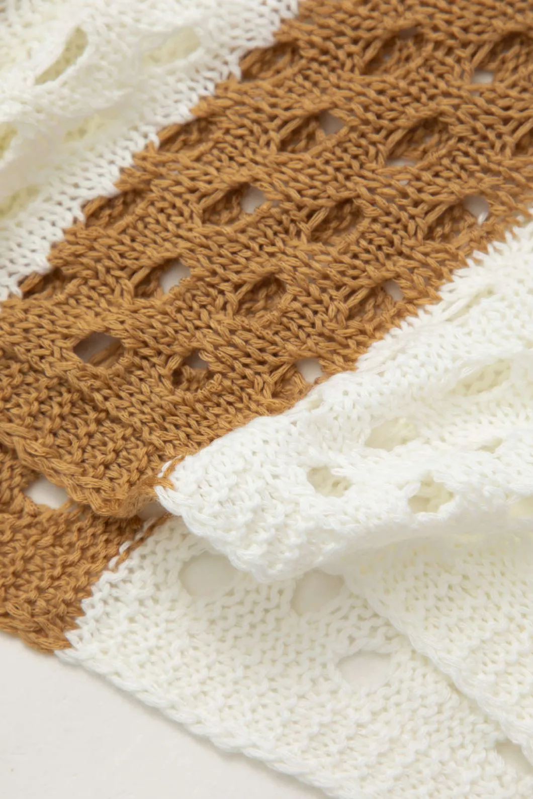 Color Block Crochet Open Knit Button Up Top And Shorts Set>MICAS Hot