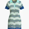 Color Block Crochet Polo Collar Short Sleeve Mini Dress>MICAS New