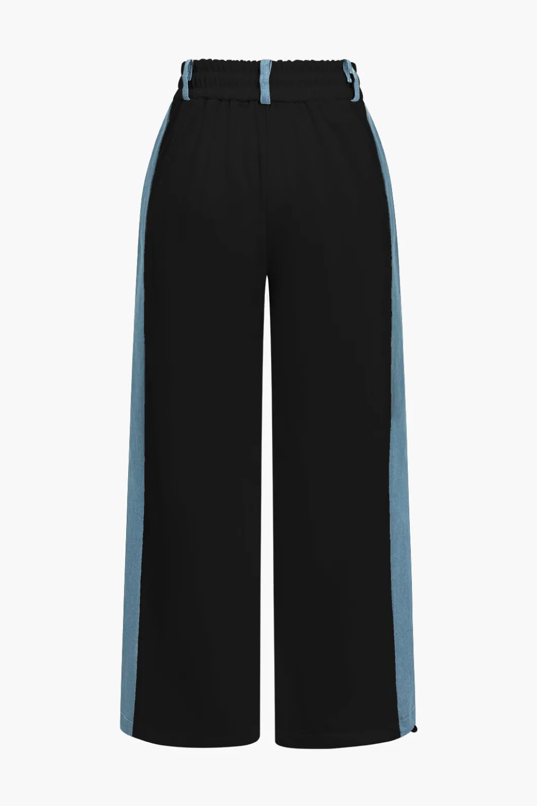 Color Block Denim Patchwork Hooded Zipper Jacket And Trousers Set>MICAS Sale