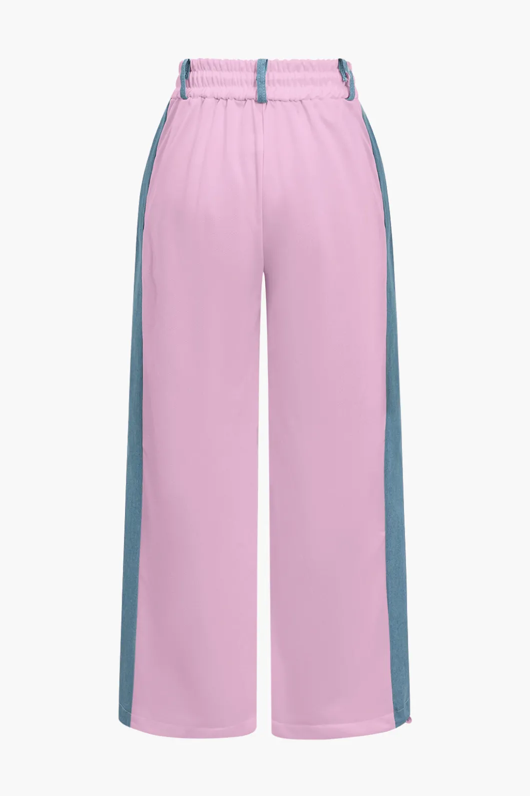 Color Block Denim Patchwork Hooded Zipper Jacket And Trousers Set>MICAS Sale