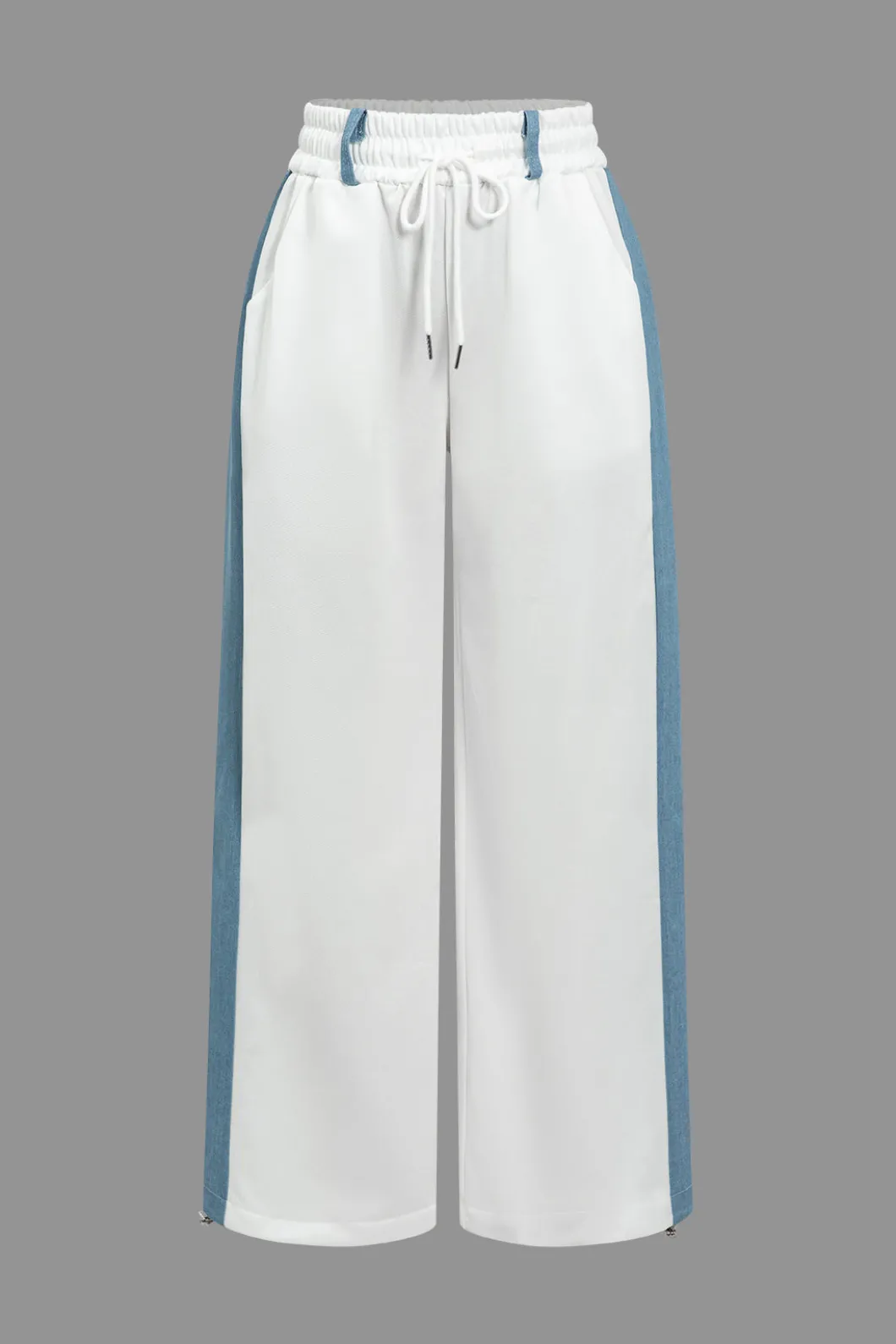 Color Block Denim Patchwork Hooded Zipper Jacket And Trousers Set>MICAS Sale