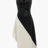 Color Block Draped Cowl Neck Asymmetrical Midi Dress>MICAS Online