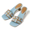 Color Block Faux Leather Denim Contrast Binding Asymmetrical Open Toe Mid Heel Sandals>MICAS Clearance