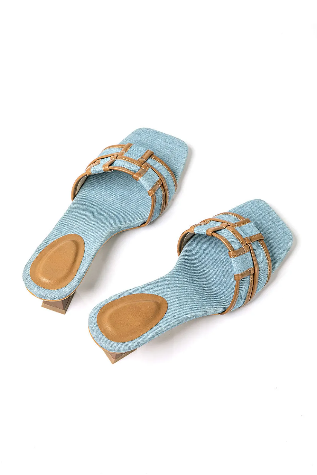 Color Block Faux Leather Denim Contrast Binding Asymmetrical Open Toe Mid Heel Sandals>MICAS Clearance