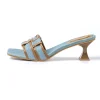 Color Block Faux Leather Denim Contrast Binding Asymmetrical Open Toe Mid Heel Sandals>MICAS Clearance