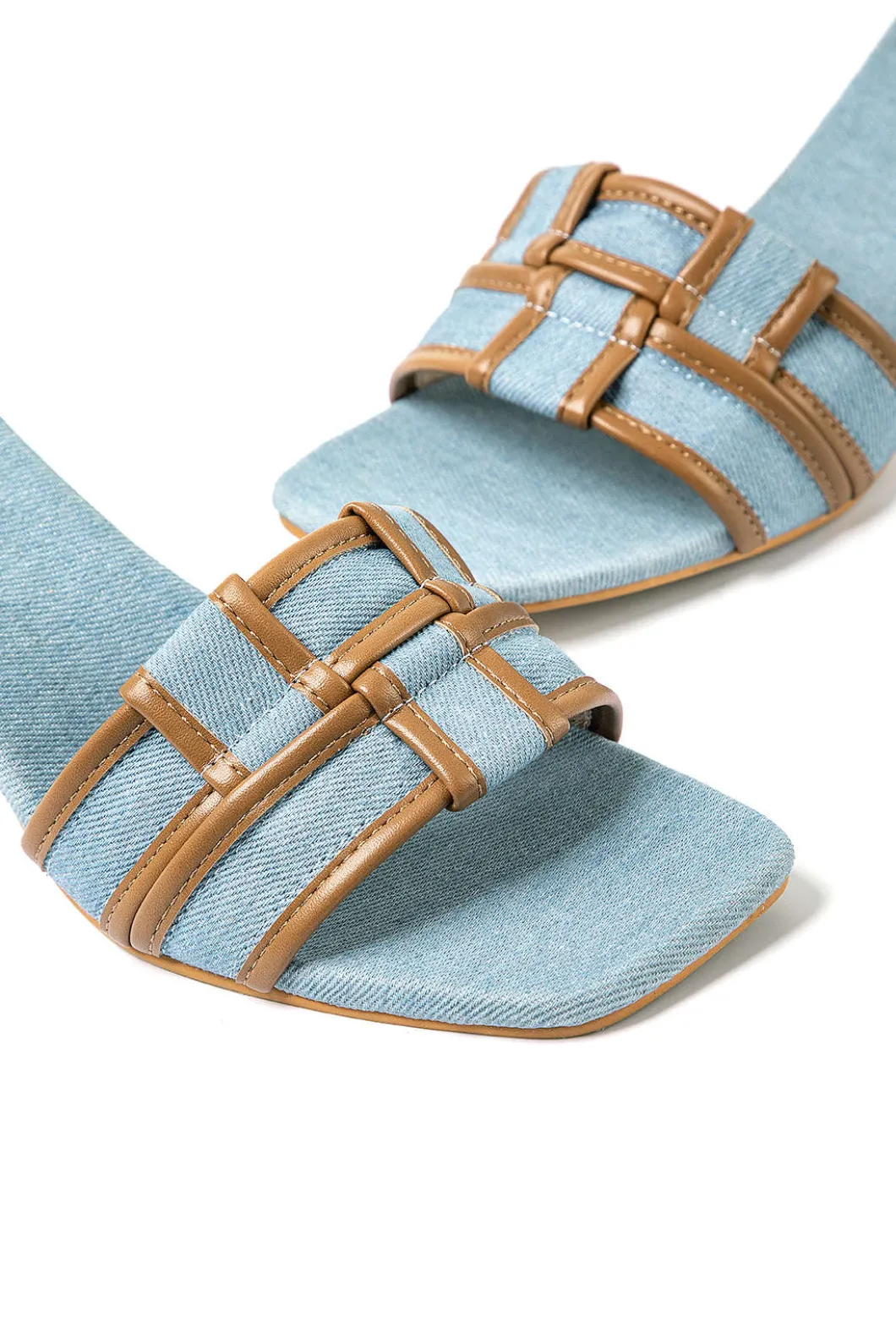 Color Block Faux Leather Denim Contrast Binding Asymmetrical Open Toe Mid Heel Sandals>MICAS Clearance