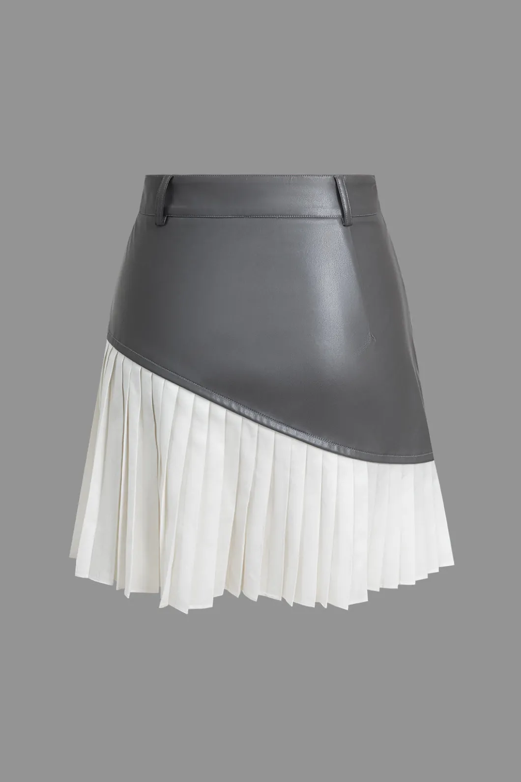 Color Block Faux Leather Pleated Asymmetrical Skirt>MICAS Best