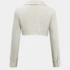 Color Block Faux Leather Linen Ruched Long-Sleeve Shirt>MICAS Fashion