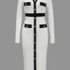 Color Block Knit Button Long-Sleeve Dress>MICAS Clearance