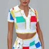 Color Block Knit Top and Split Mini Skirt Set>MICAS Hot
